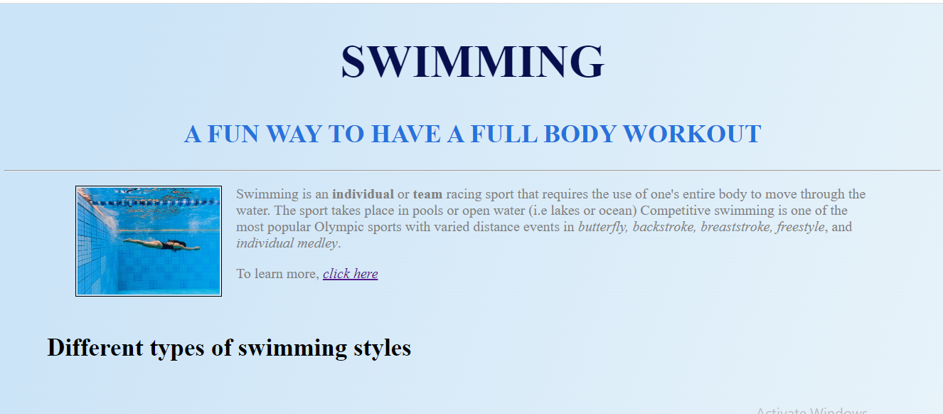 Image of my swimming website